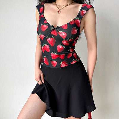 Strawberry print V-neck camisole top