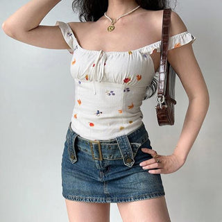 Flower print chest strap camisole crop top