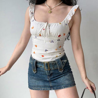 Flower print chest strap camisole crop top