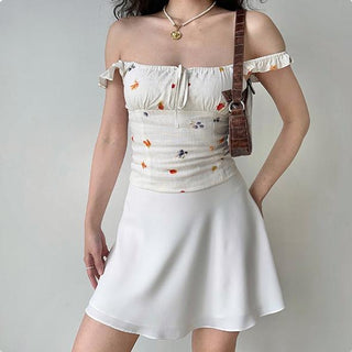 Flower print chest strap camisole crop top