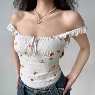 Flower print chest strap camisole crop top