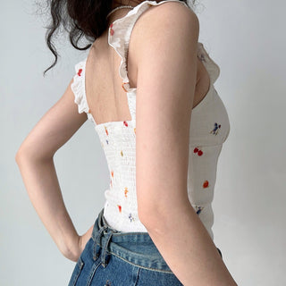 Flower print chest strap camisole crop top