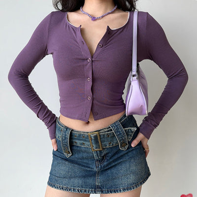 Simple lace round neck cardigan top