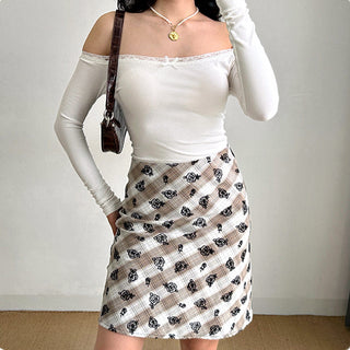 Lace stitching one-shoulder slim crop top