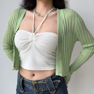 Knitted cardigan & long-sleeved crop top