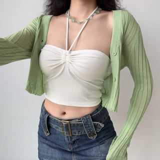 Knitted cardigan & long-sleeved crop top