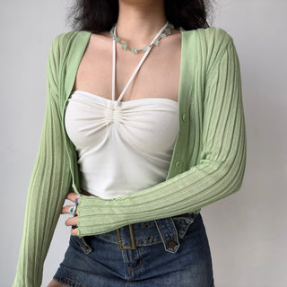 Knitted cardigan & long-sleeved crop top