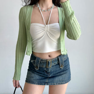 Knitted cardigan & long-sleeved crop top
