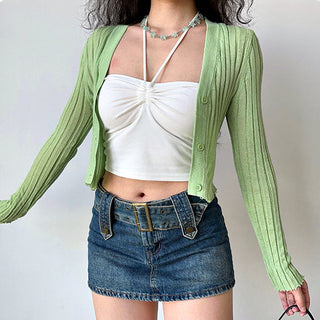 Knitted cardigan & long-sleeved crop top