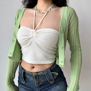 Knitted cardigan & long-sleeved crop top
