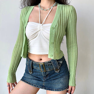 Knitted cardigan & long-sleeved crop top