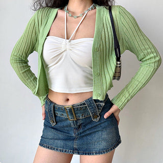 Knitted cardigan & long-sleeved crop top