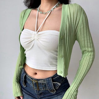 Knitted cardigan & long-sleeved crop top
