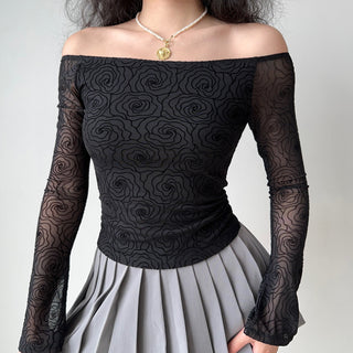 Floral one-shoulder mesh top