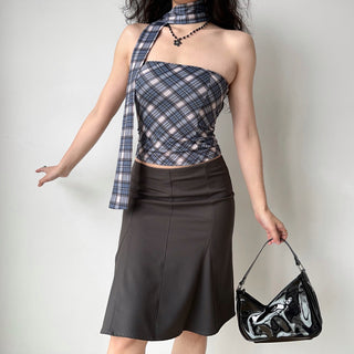 Sexy plaid tube top + scarf