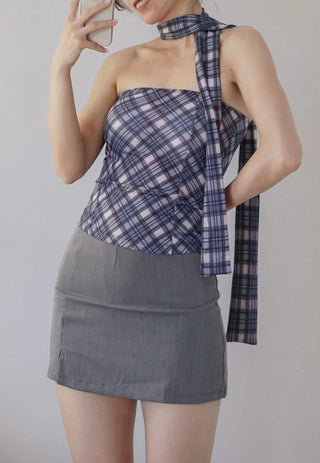 Sexy plaid tube top + scarf