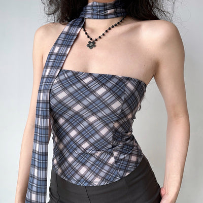 Sexy plaid tube top + scarf