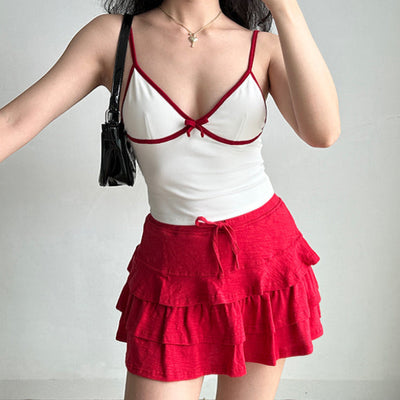 Retro bowknot v-neck sling top