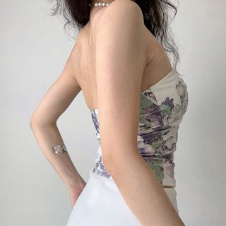 Art floral print tube top vest