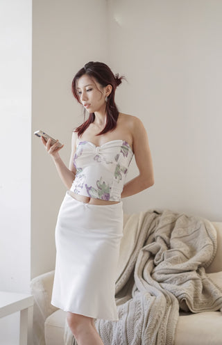 Art floral print tube top vest
