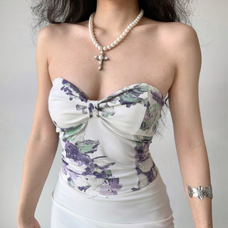Art floral print tube top vest