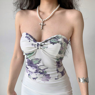 Art floral print tube top vest