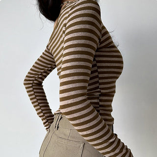One-shoulder long-sleeved striped top