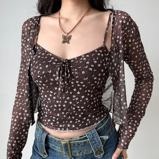 Retro Floral Cardigan Two-piece Set