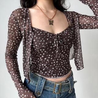 Retro Floral Cardigan Two-piece Set