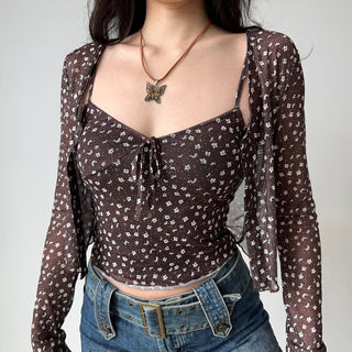 Retro Floral Cardigan Two-piece Set