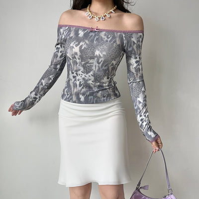 One-shoulder printed lace top