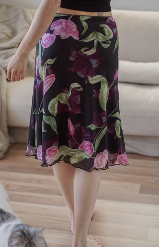 Retro floral large print fishtail skirt