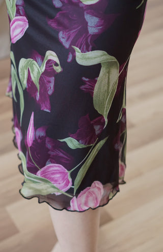 Retro floral large print fishtail skirt