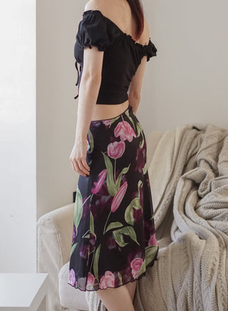 Retro floral large print fishtail skirt