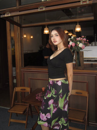 Retro floral large print fishtail skirt