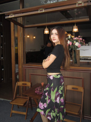 Retro floral large print fishtail skirt