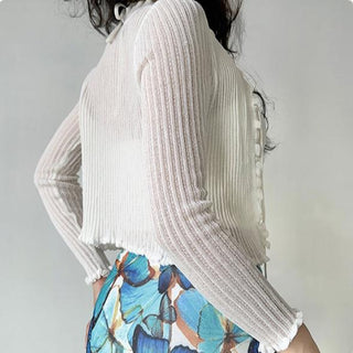 Hollowed-out semi transparent lace cardiagn