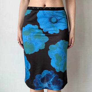 Retro flower print lace skirt