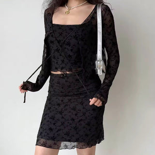 Strap slim cardigan & short skirt suit