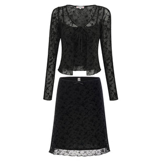 Strap slim cardigan & short skirt suit