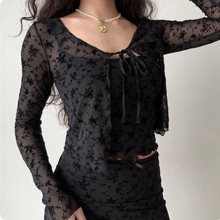 Strap slim cardigan & short skirt suit