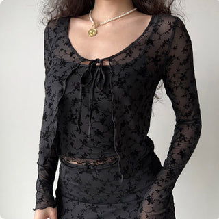 Strap slim cardigan & short skirt suit