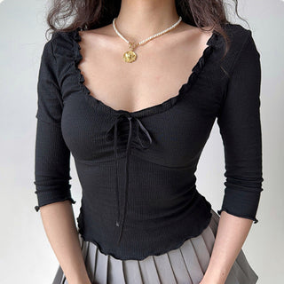 Bowknot Low-cut Round Neck top