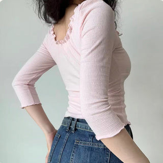Bowknot Low-cut Round Neck top