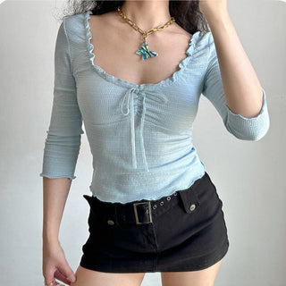 Bowknot Low-cut Round Neck top