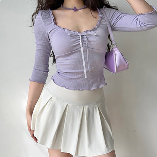 Bowknot Low-cut Round Neck top