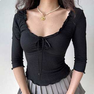 Bowknot Low-cut Round Neck top