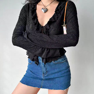 V-neck lace strap shirt