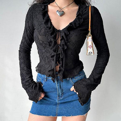 V-neck lace strap shirt