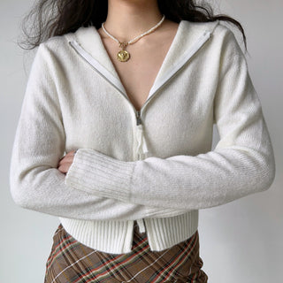 Double-head zipper ribbed knitted cardigan